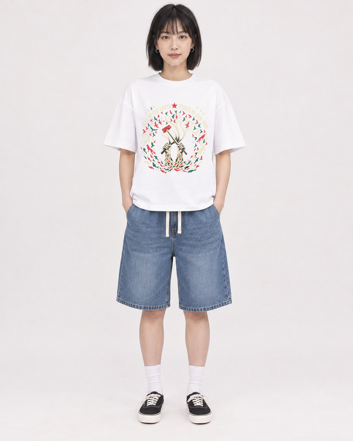 Mockup Boxy Heavyweight Tee White female full-body 11
