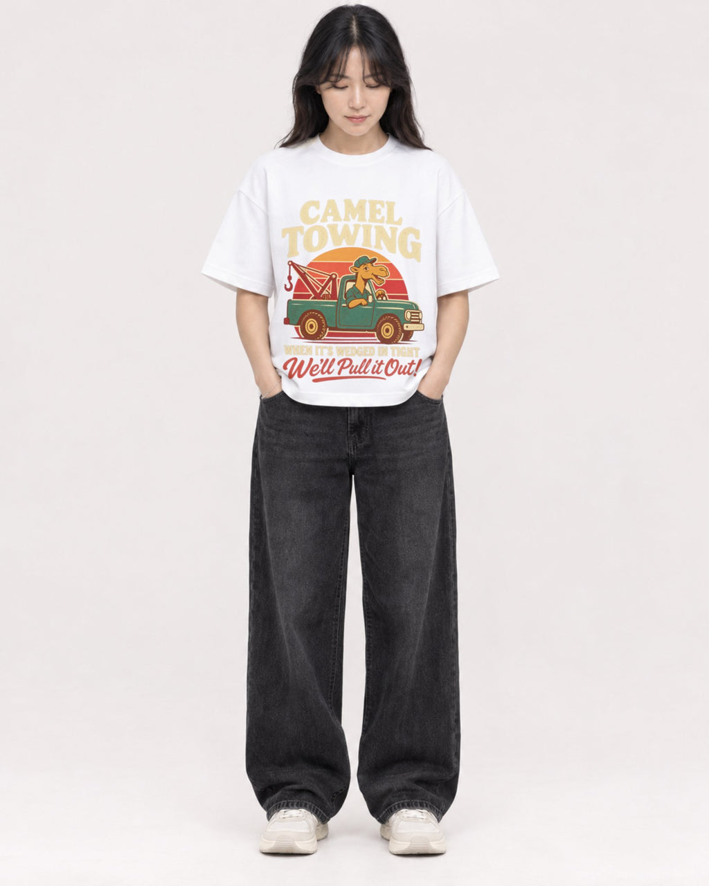 Mockup Boxy Heavyweight Tee White female full-body 13