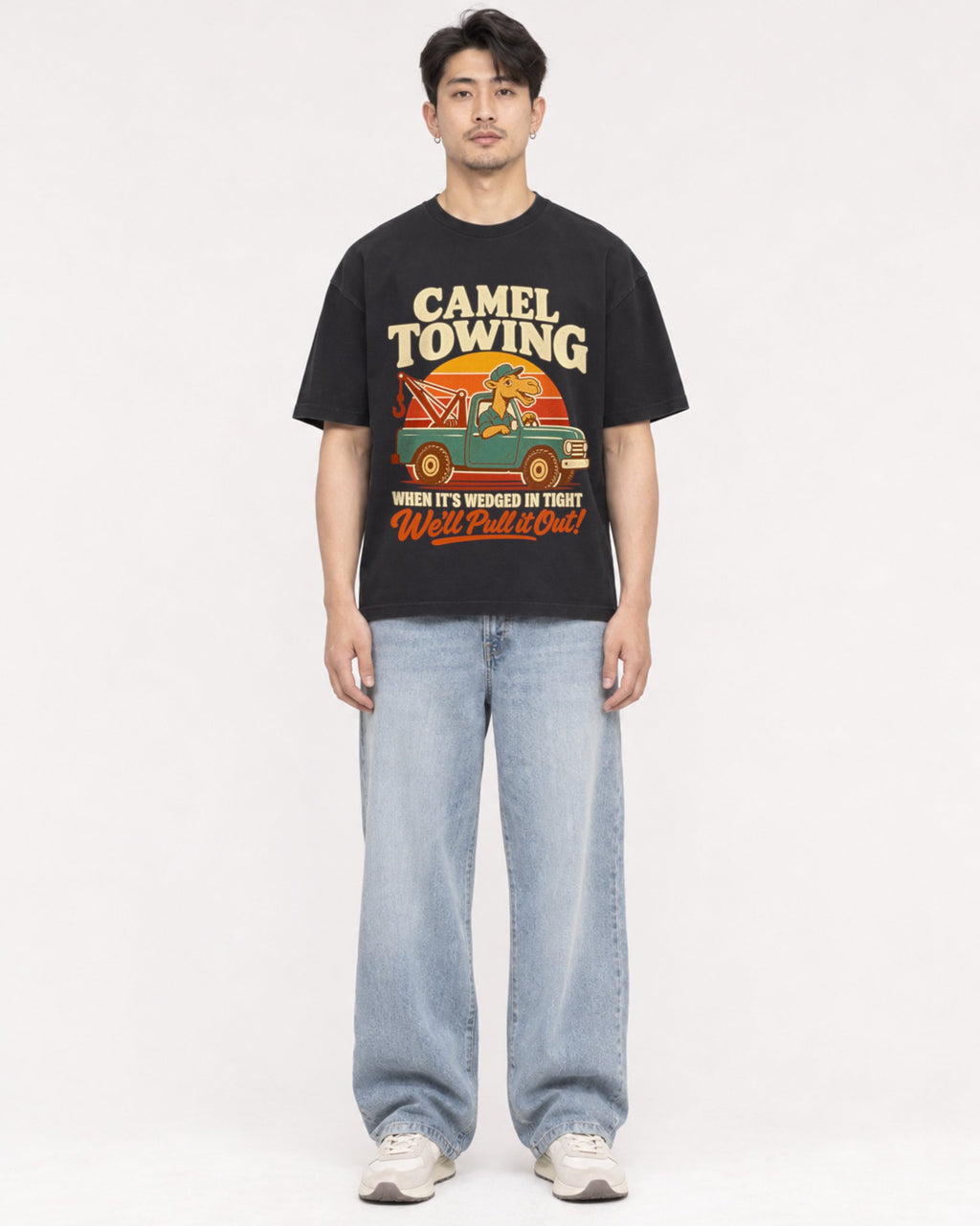 Mockup Boxy Heavyweight Tee Black male full-body 13