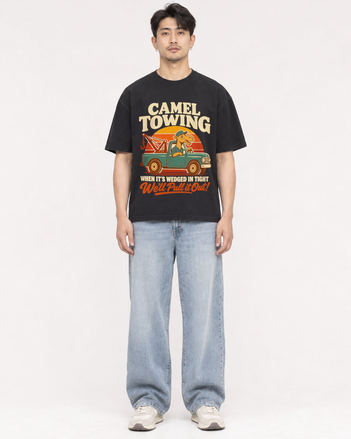 Mockup Boxy Heavyweight Tee Black male full-body 13