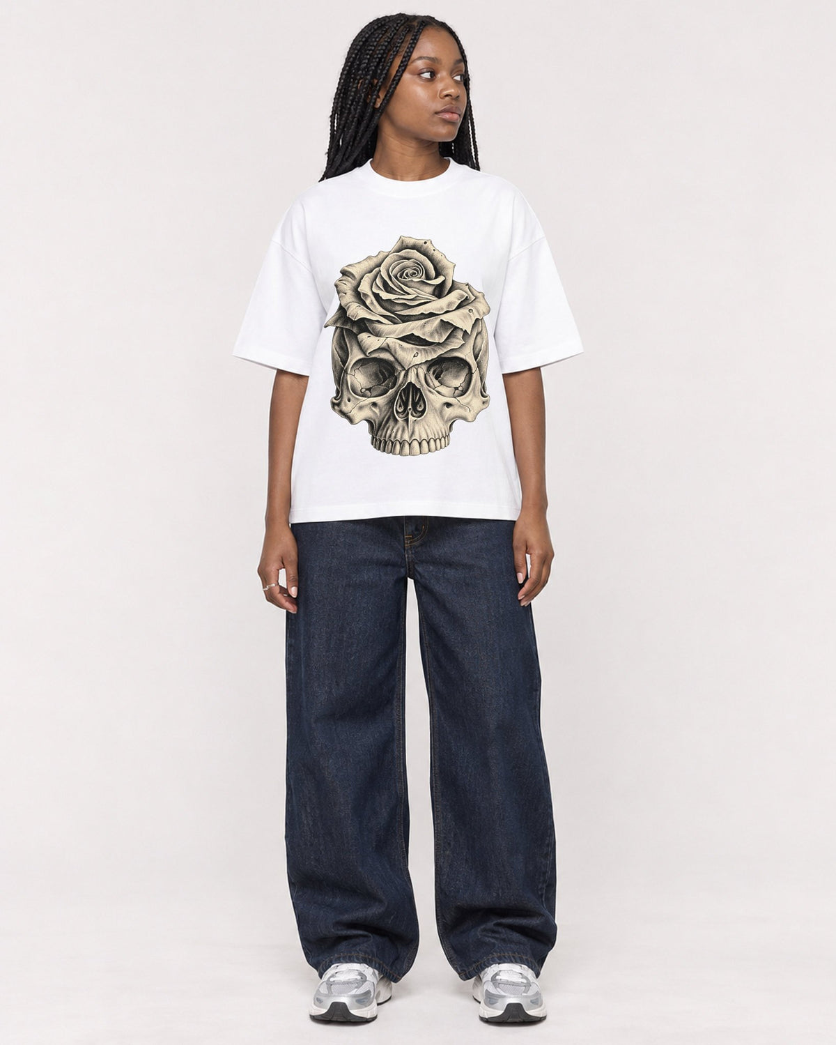 Mockup Boxy Heavyweight Tee White female full-body 04