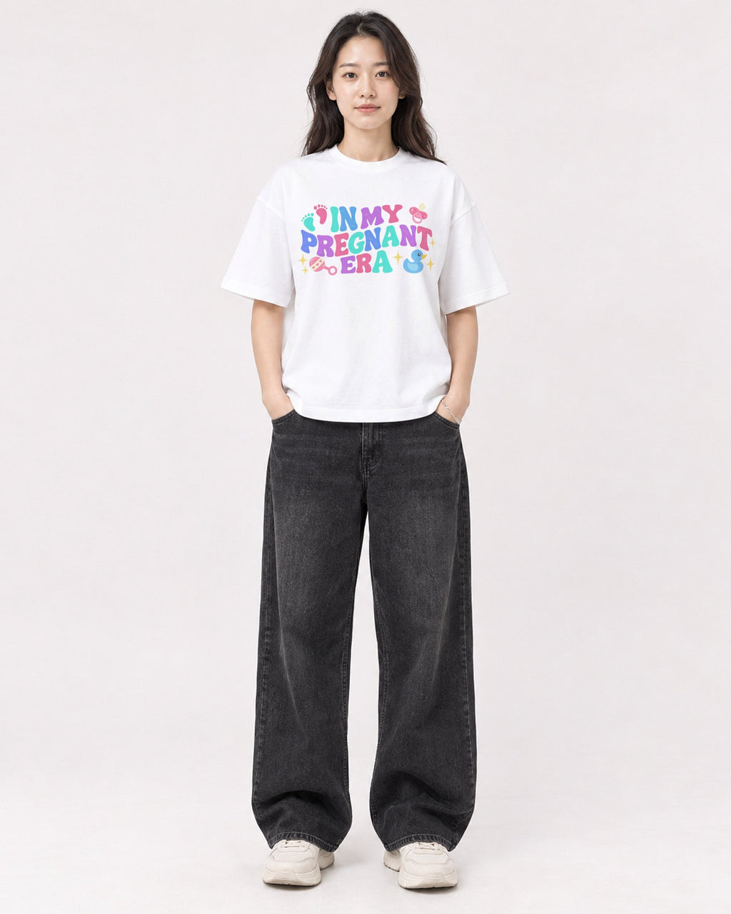 Mockup Boxy Heavyweight Tee White female full-body 03