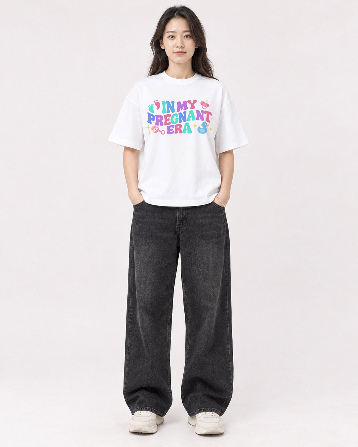 Mockup Boxy Heavyweight Tee White female full-body 03