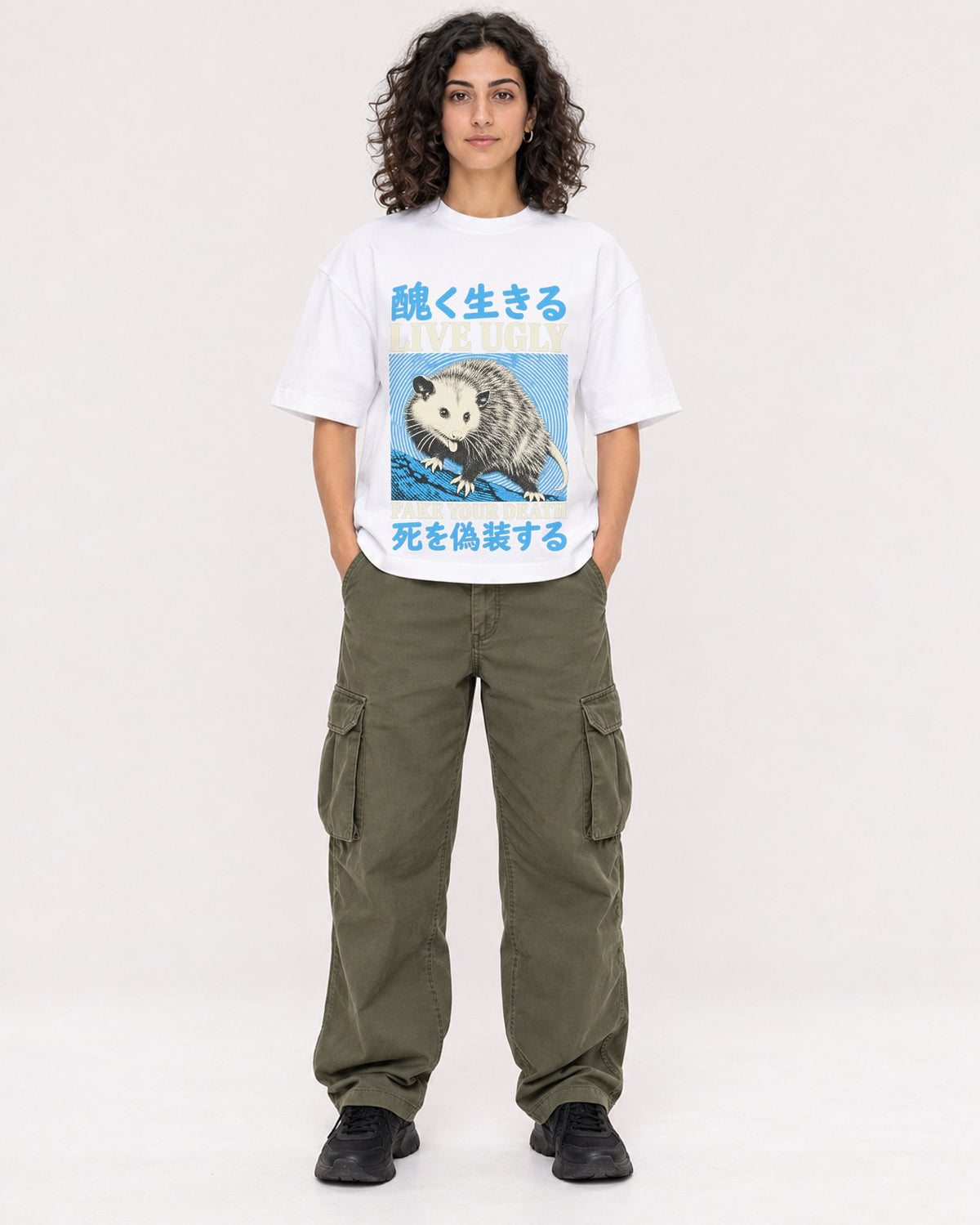 Mockup Boxy Heavyweight Tee White female full-body 27