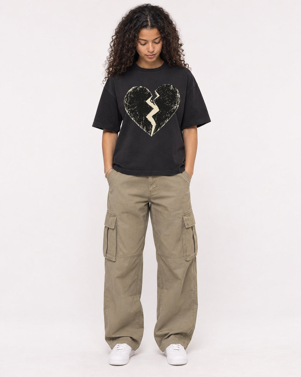 Mockup Boxy Heavyweight Tee Black female full-body 10