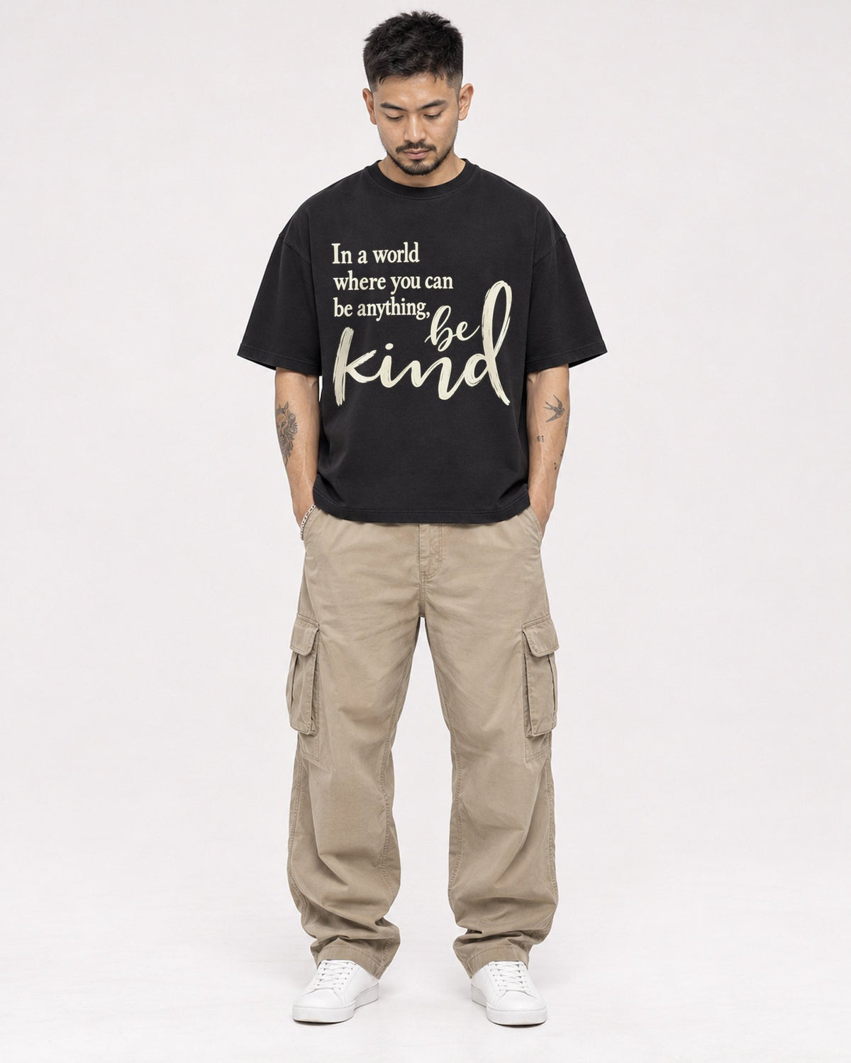 Mockup Boxy Heavyweight Tee Black male full-body 12
