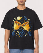 Mockup Boxy Heavyweight Tee Black male close-up 10