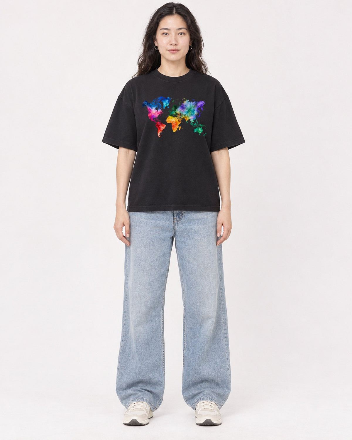 Mockup Boxy Heavyweight Tee Black female full-body 03