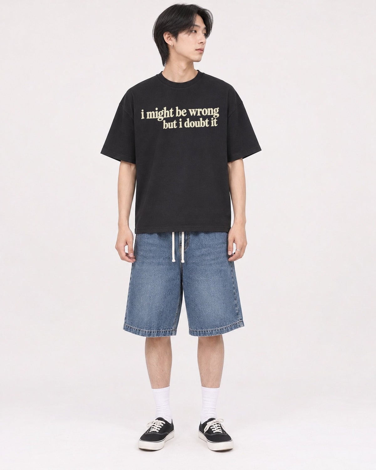 Mockup Boxy Heavyweight Tee Black male full-body 11