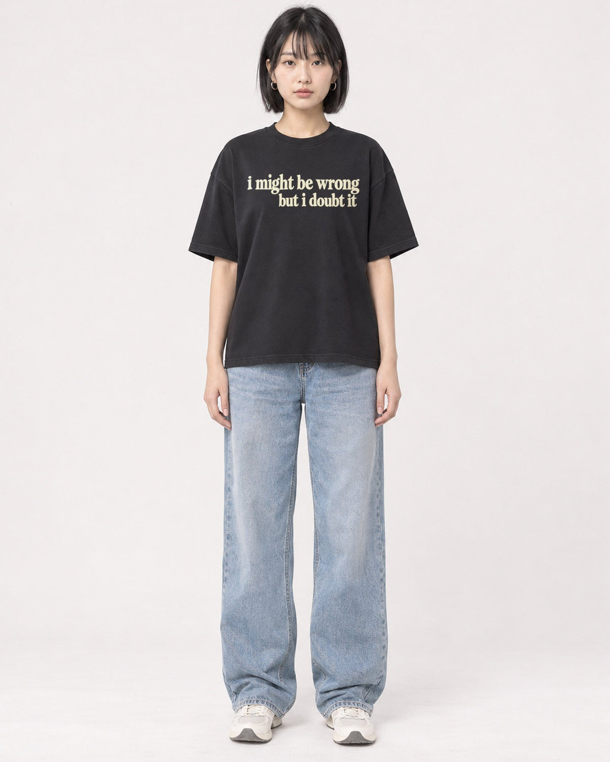 Mockup Boxy Heavyweight Tee Black female full-body 11