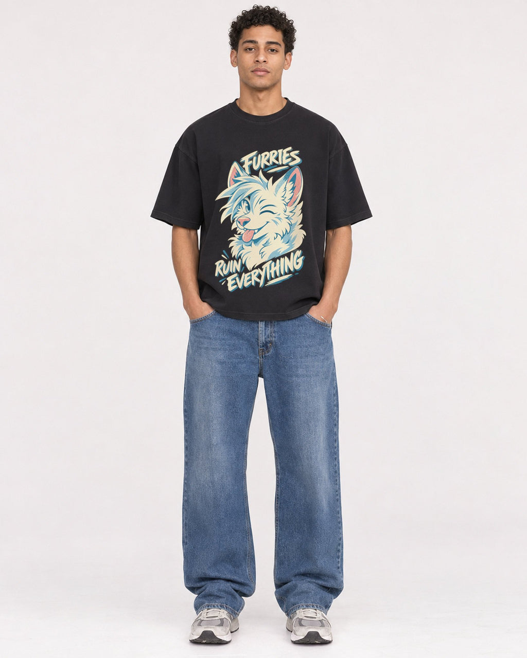 Mockup Boxy Heavyweight Tee Black male full-body 10