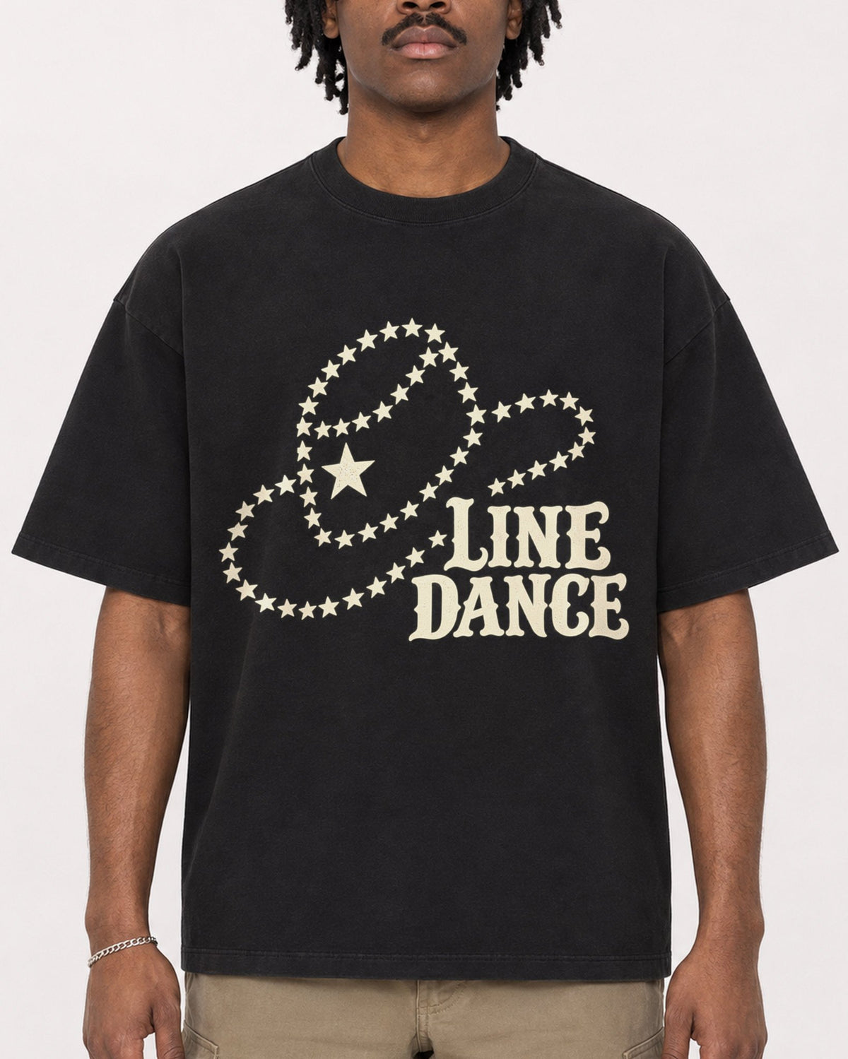 Mockup Boxy Heavyweight Tee Black male close-up 04