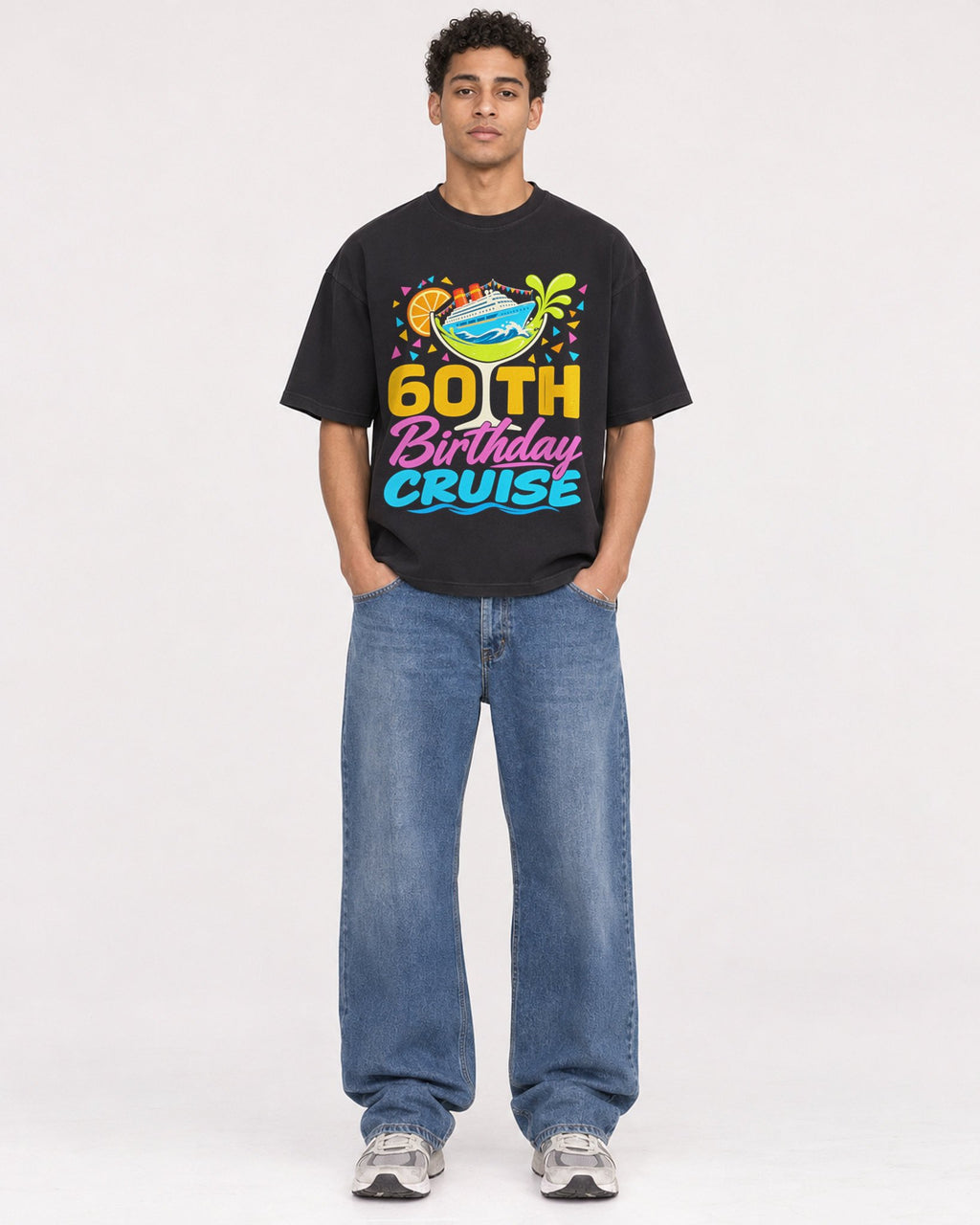 Mockup Boxy Heavyweight Tee Black male full-body 10