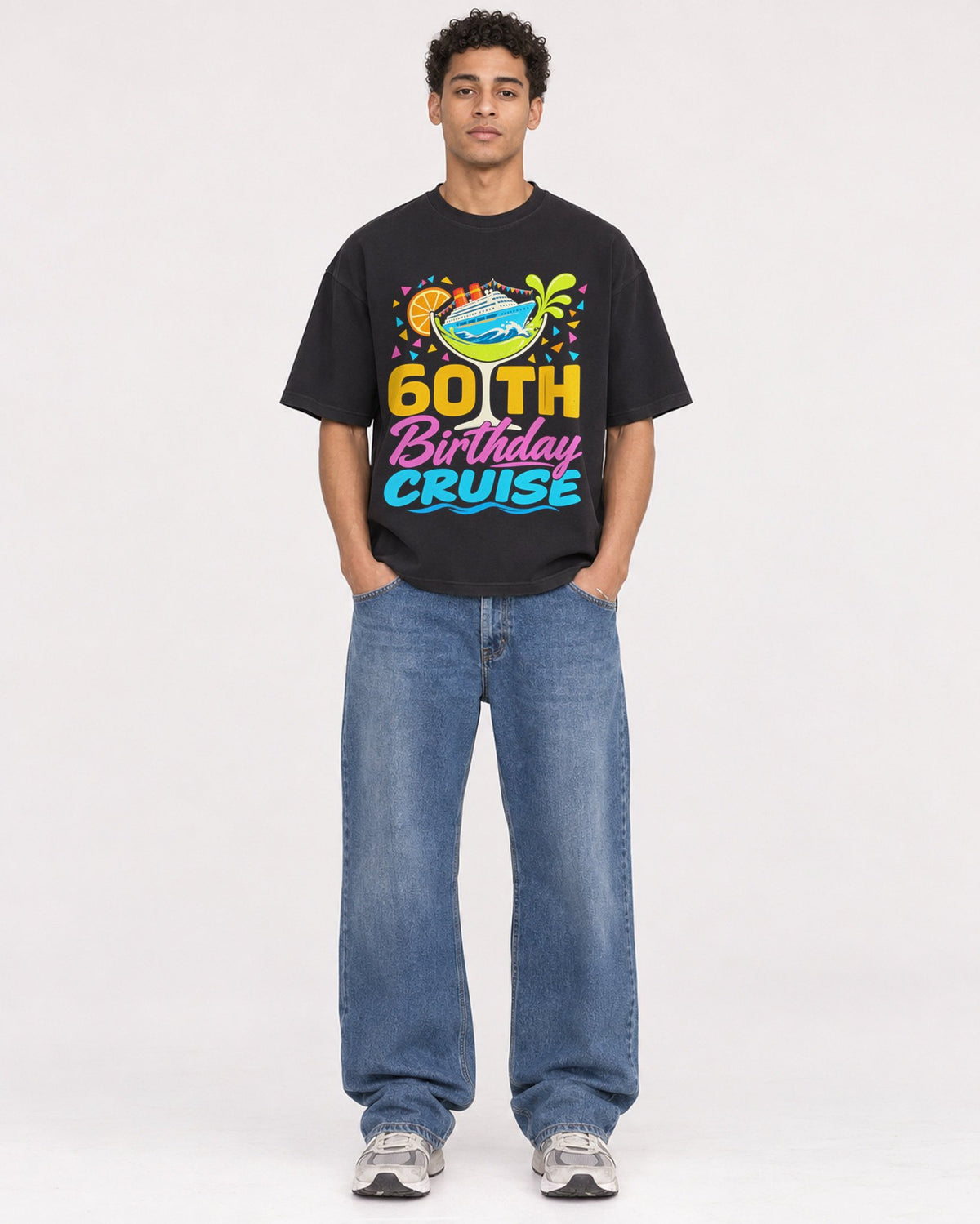 Mockup Boxy Heavyweight Tee Black male full-body 10