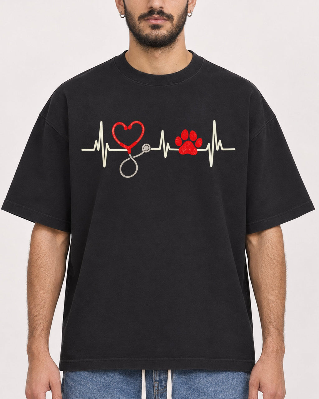 Mockup Boxy Heavyweight Tee Black male close-up 07