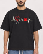 Mockup Boxy Heavyweight Tee Black male close-up 07