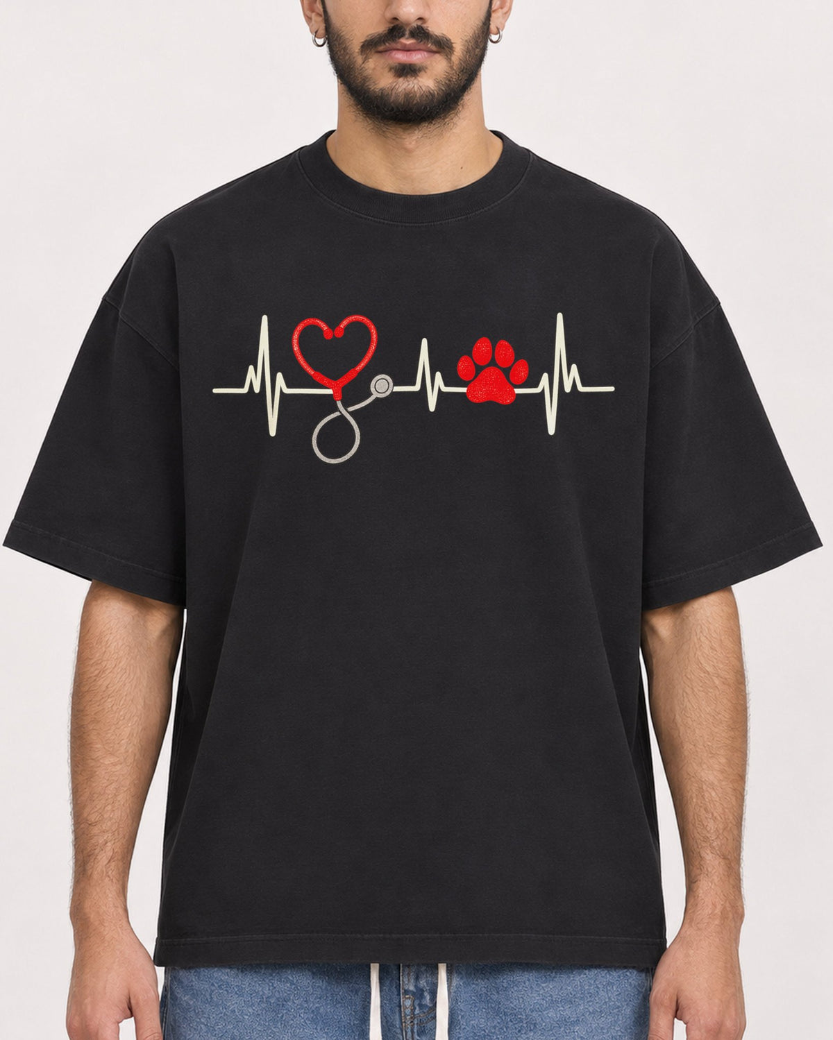 Mockup Boxy Heavyweight Tee Black male close-up 07