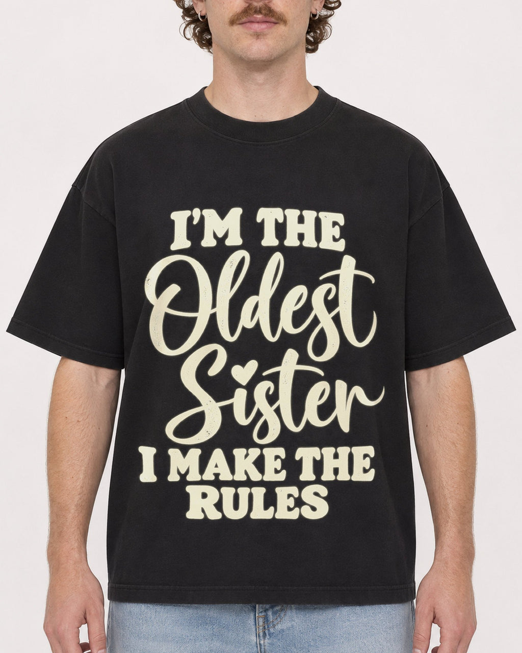 Mockup Boxy Heavyweight Tee Black male close-up 09