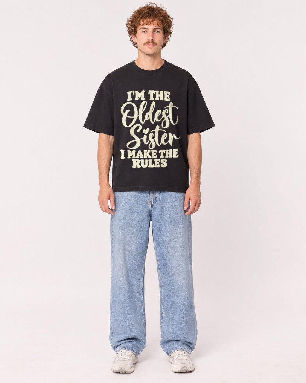 Mockup Boxy Heavyweight Tee Black male full-body 09