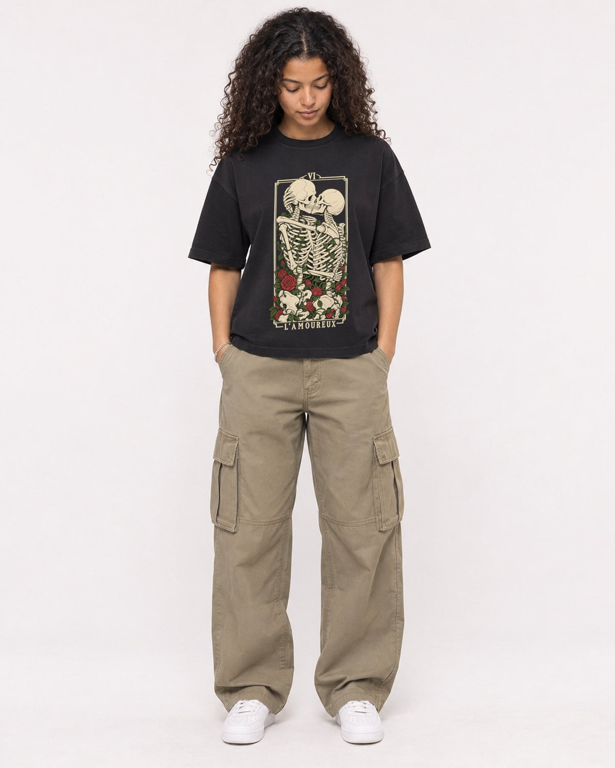 Mockup Boxy Heavyweight Tee Black female full-body 10