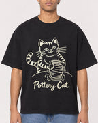 Mockup Boxy Heavyweight Tee Black male close-up 10