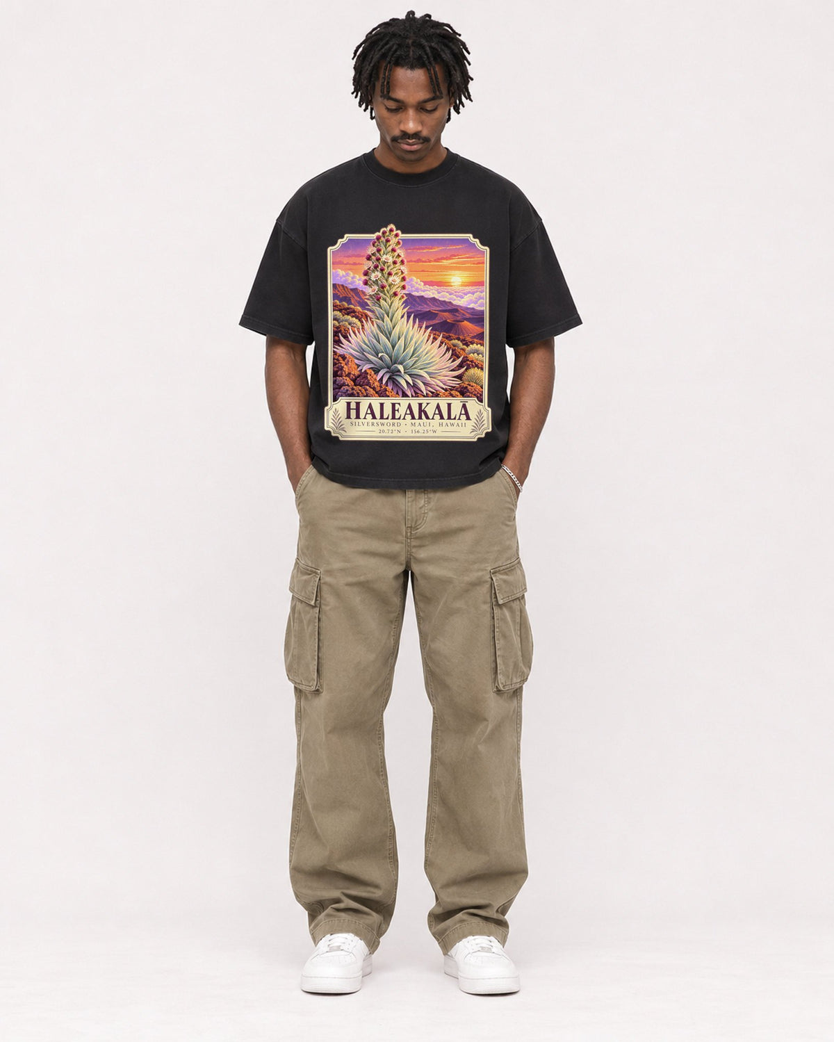 Mockup Boxy Heavyweight Tee Black male full-body 04