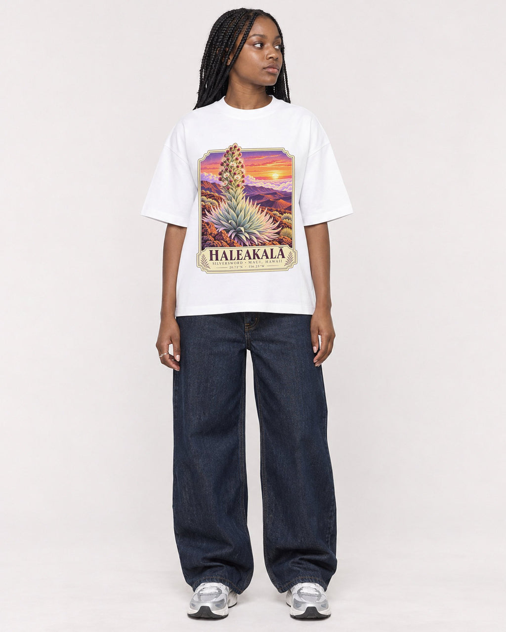 Mockup Boxy Heavyweight Tee White female full-body 04