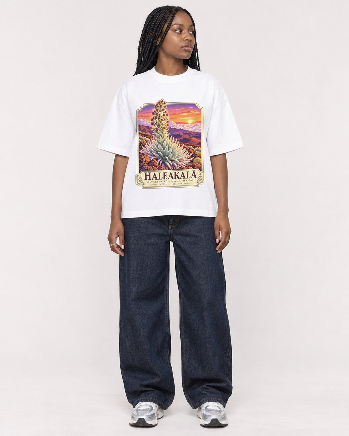 Mockup Boxy Heavyweight Tee White female full-body 04