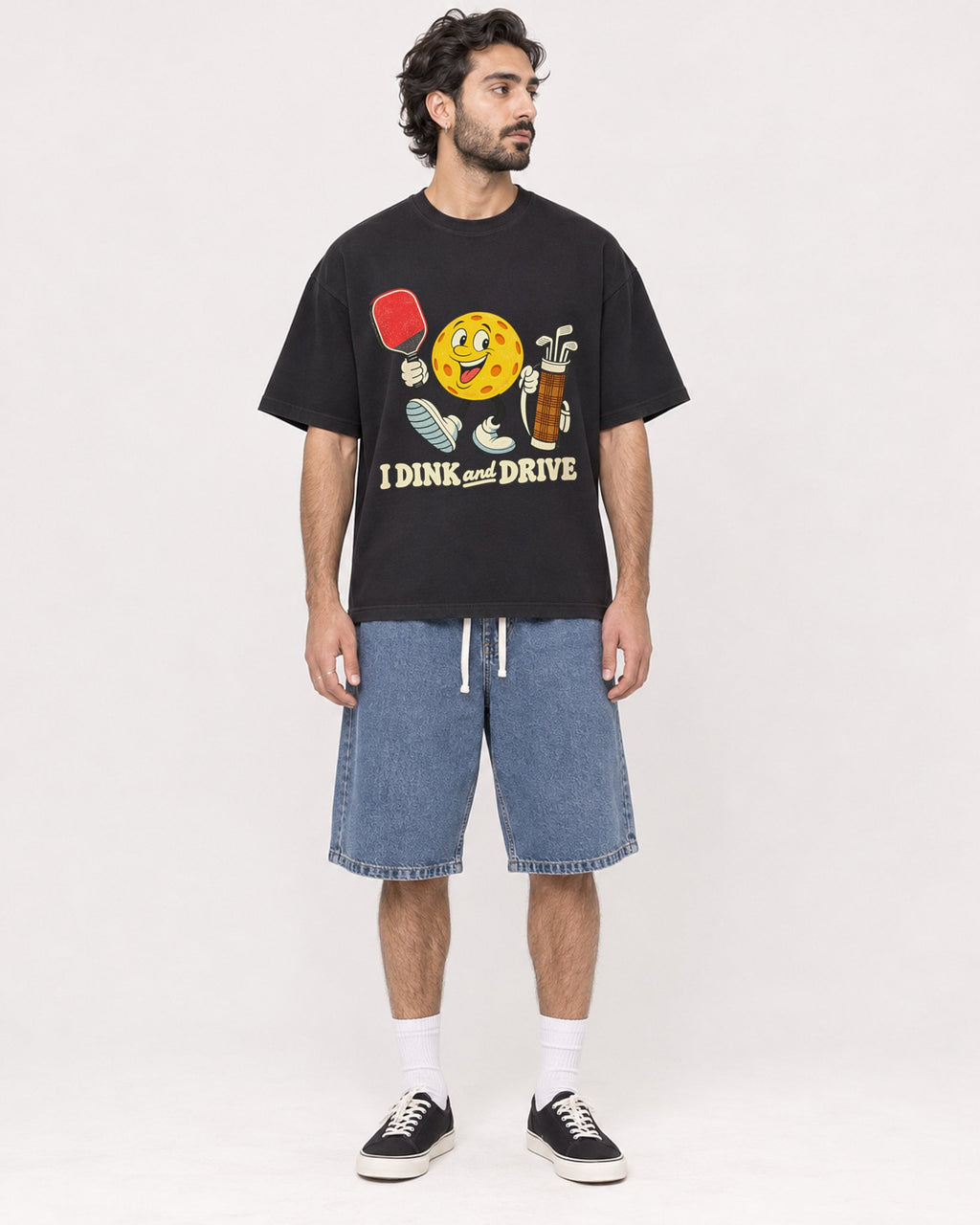 Mockup Boxy Heavyweight Tee Black male full-body 47