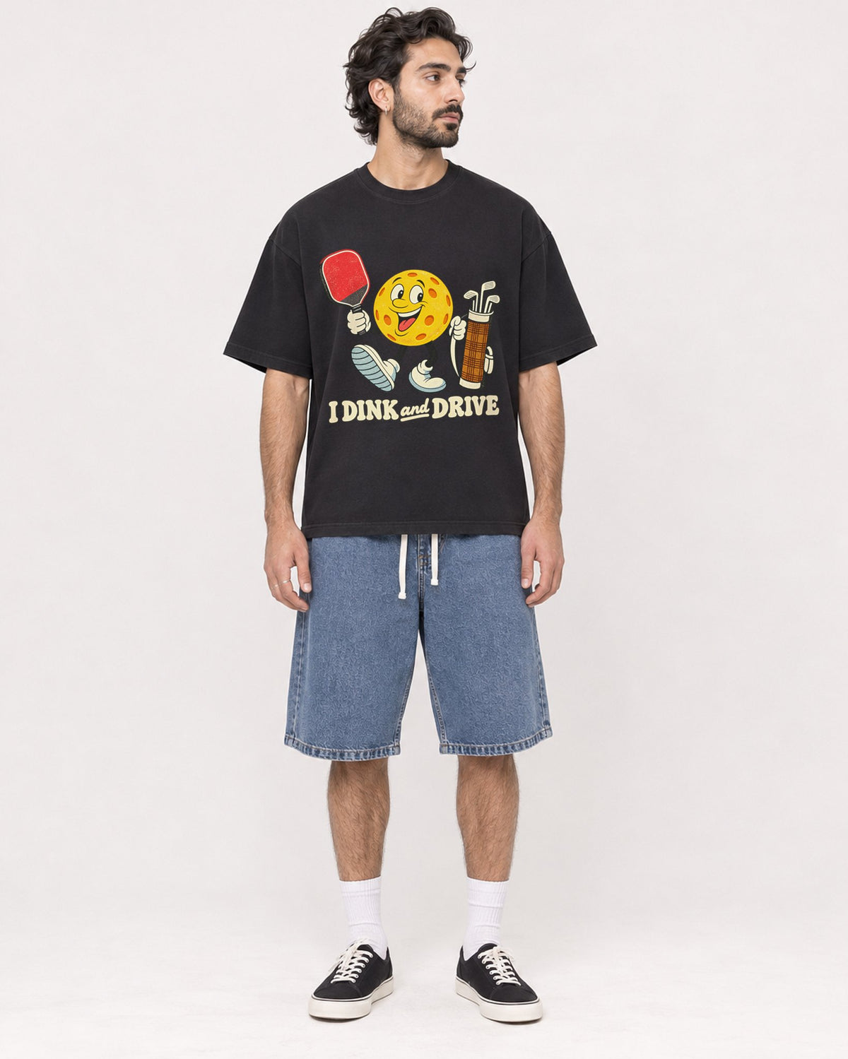 Mockup Boxy Heavyweight Tee Black male full-body 47