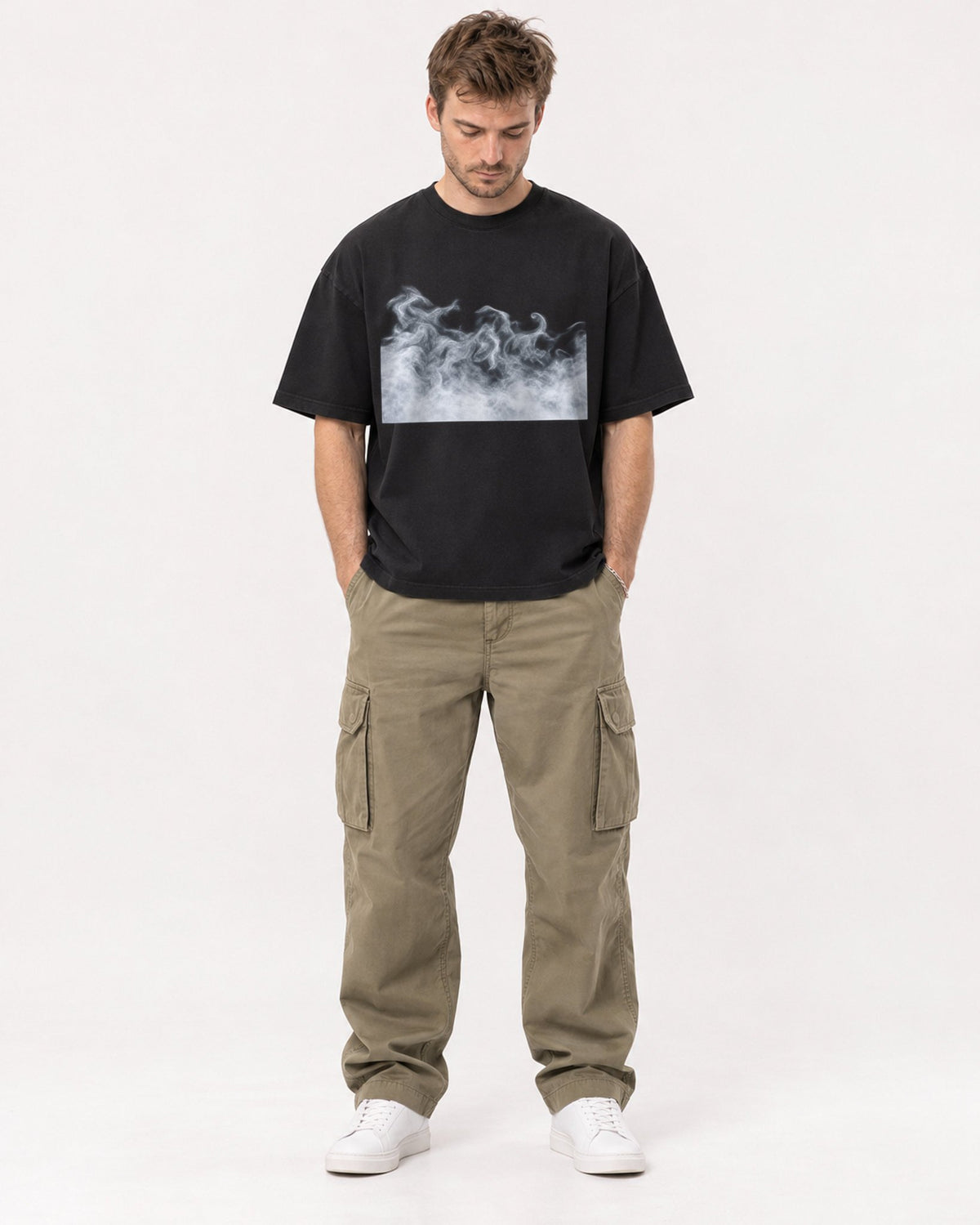 Mockup Boxy Heavyweight Tee Black male full-body 08