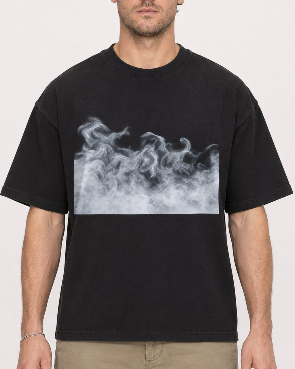 Mockup Boxy Heavyweight Tee Black male close-up 08