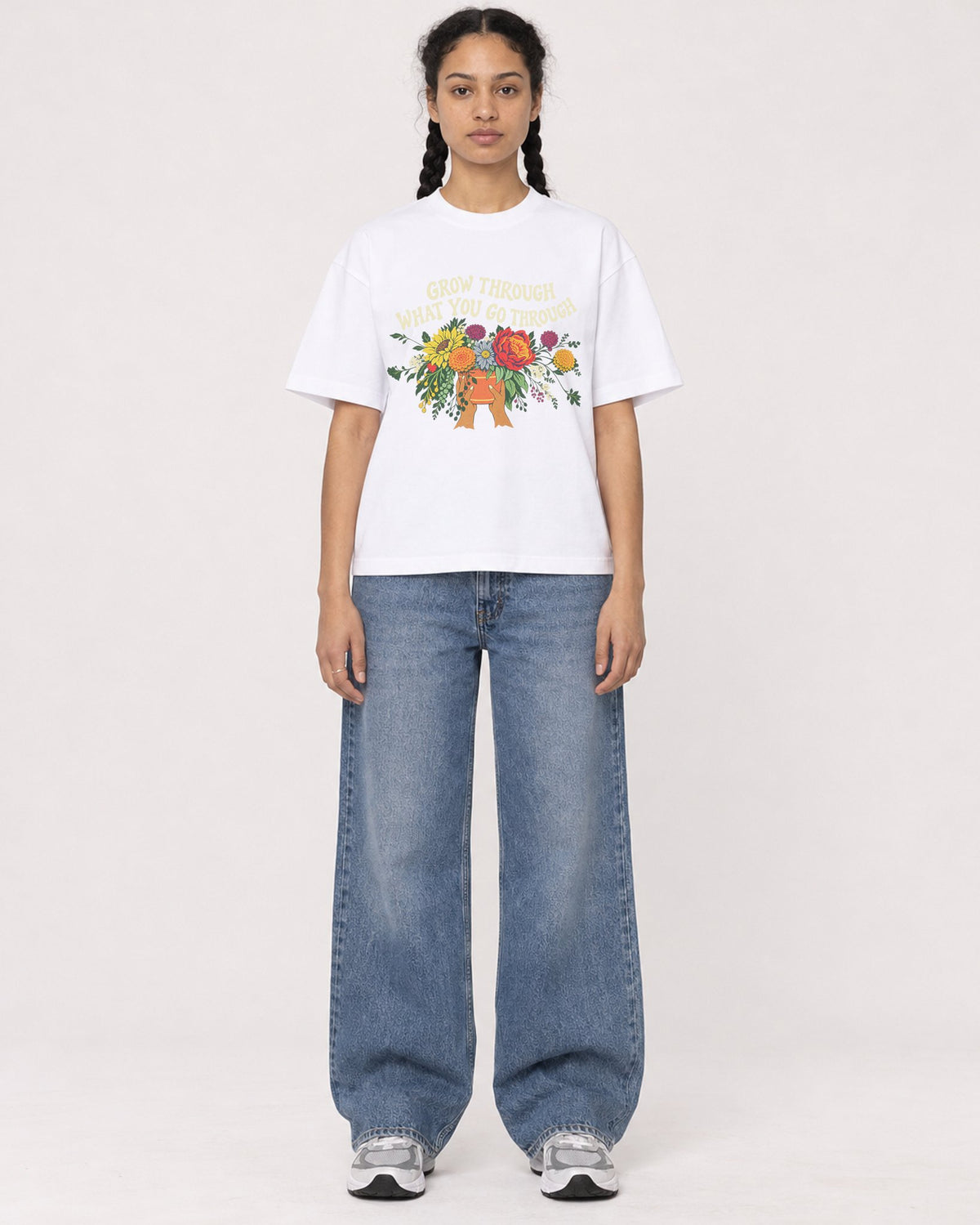 Mockup Boxy Heavyweight Tee White female full-body 50