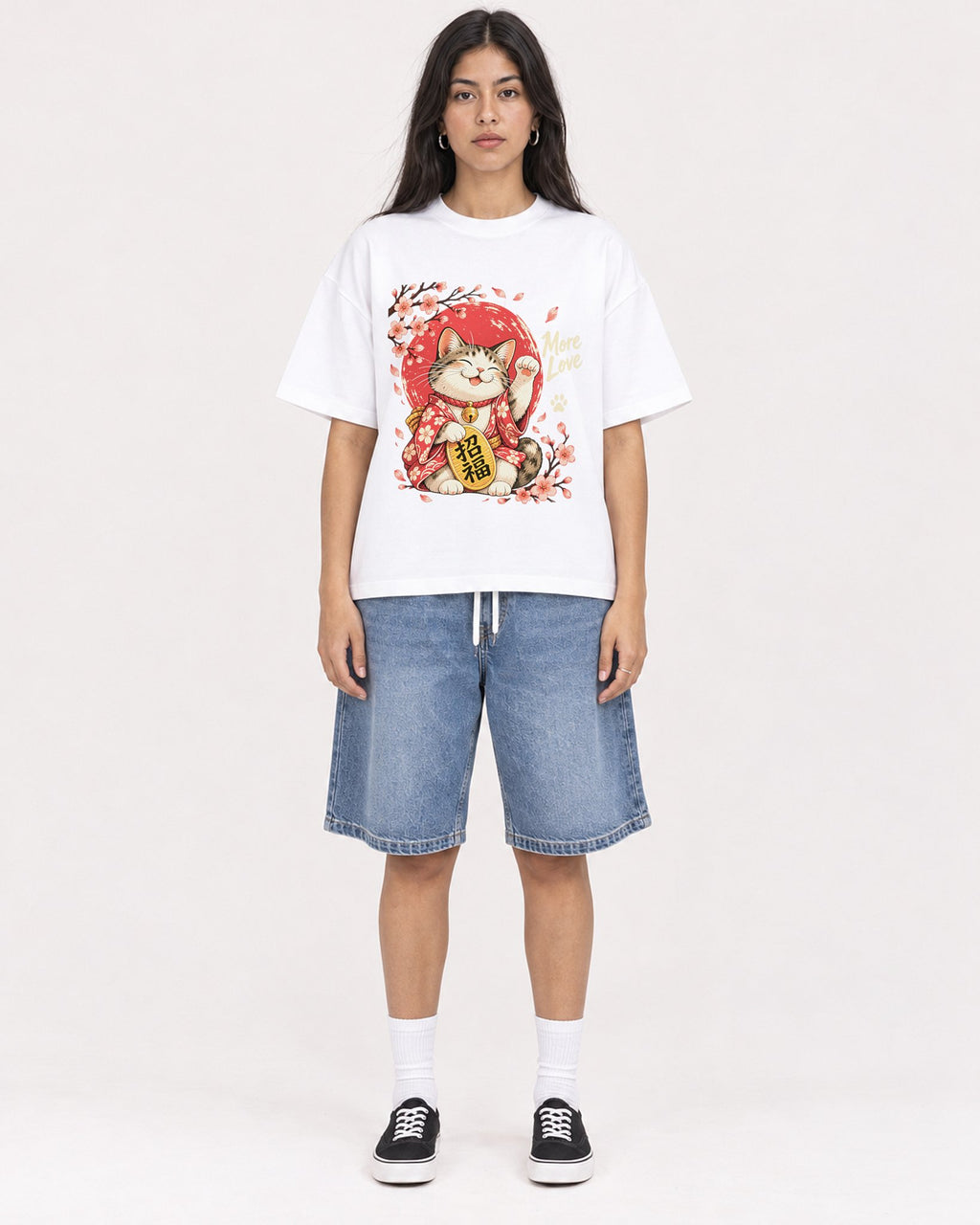 Mockup Boxy Heavyweight Tee White female full-body 46