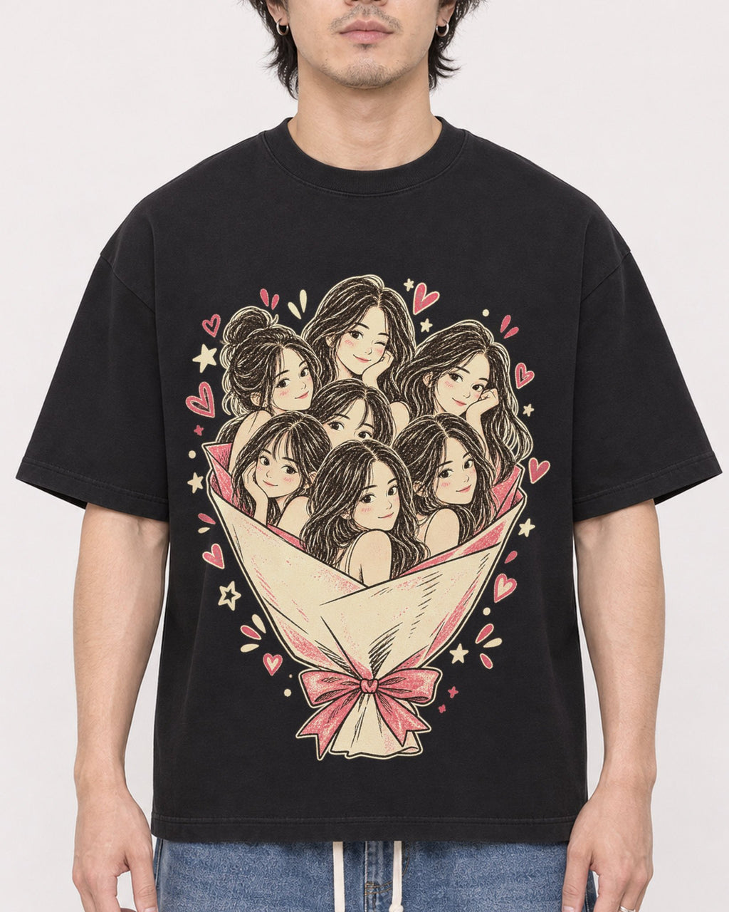 Mockup Boxy Heavyweight Tee Black male close-up 03