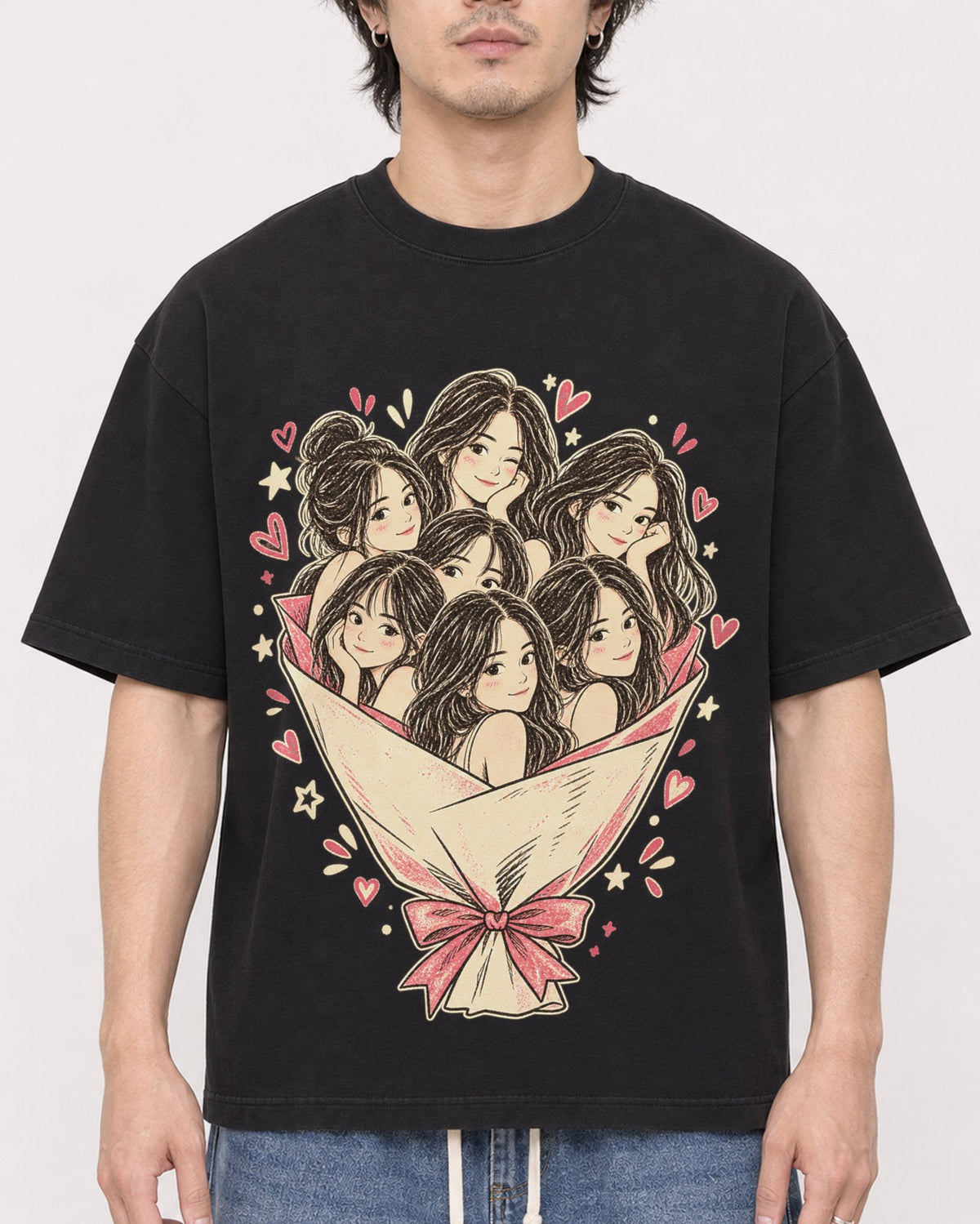 Mockup Boxy Heavyweight Tee Black male close-up 03