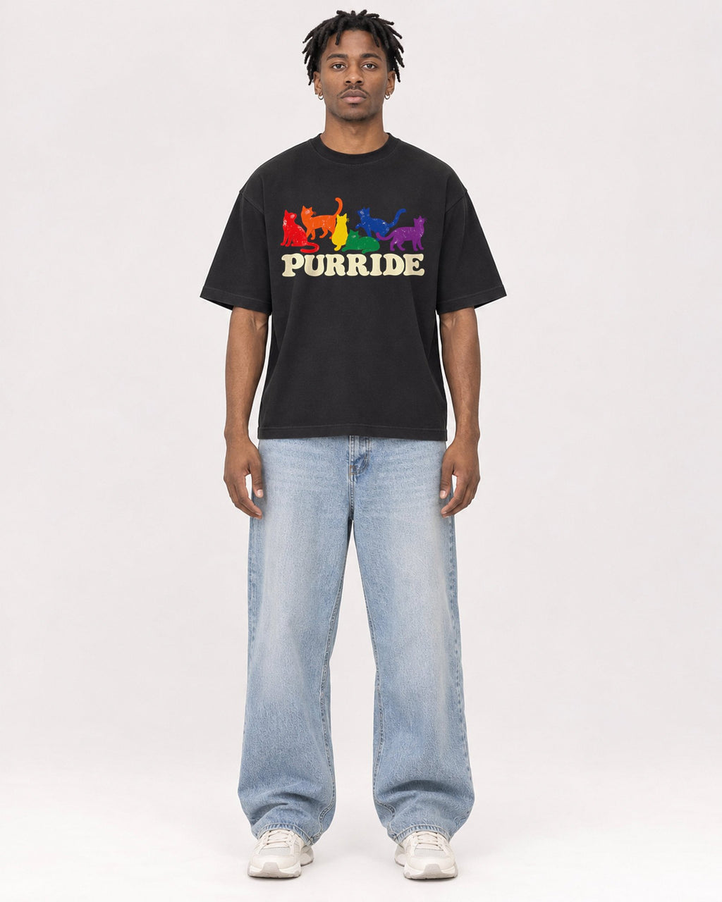 Mockup Boxy Heavyweight Tee Black male full-body 05