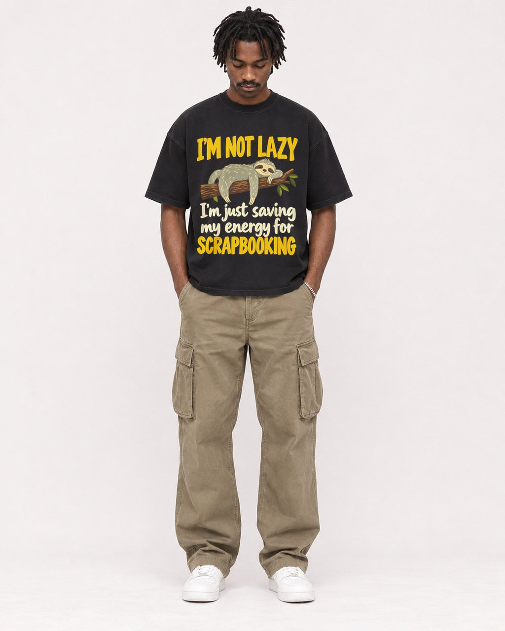 Mockup Boxy Heavyweight Tee Black male full-body 04
