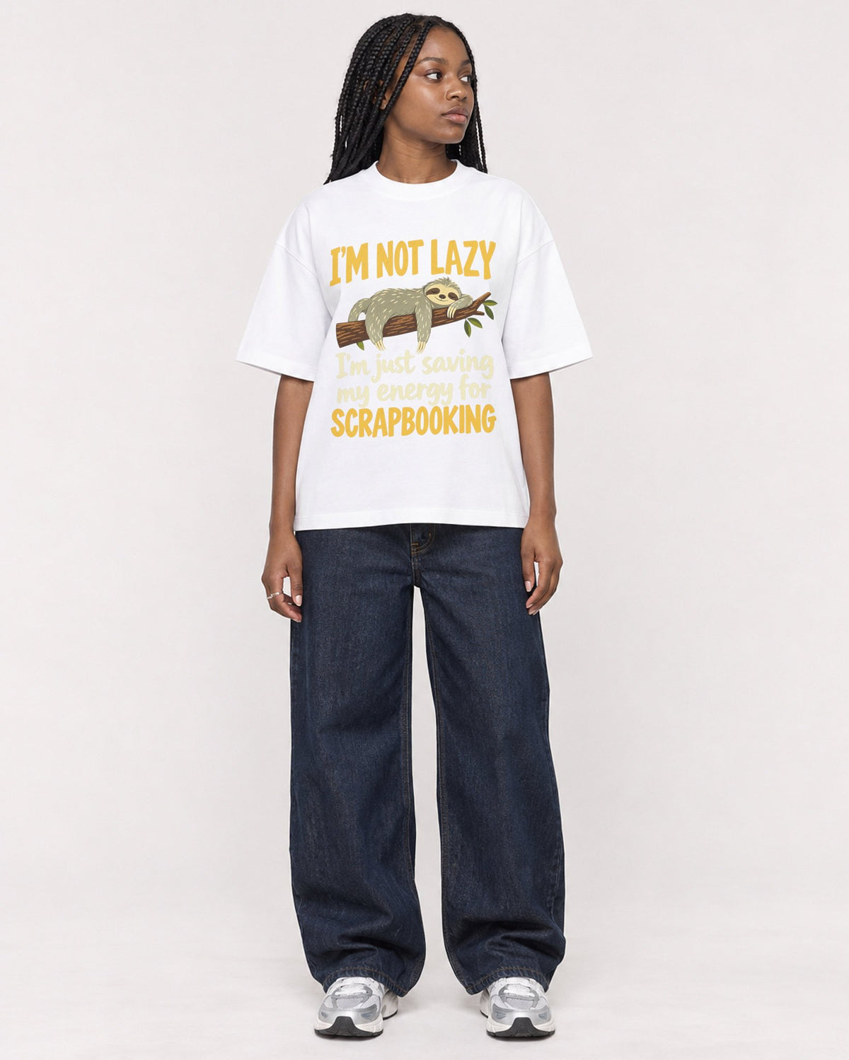 Mockup Boxy Heavyweight Tee White female full-body 04