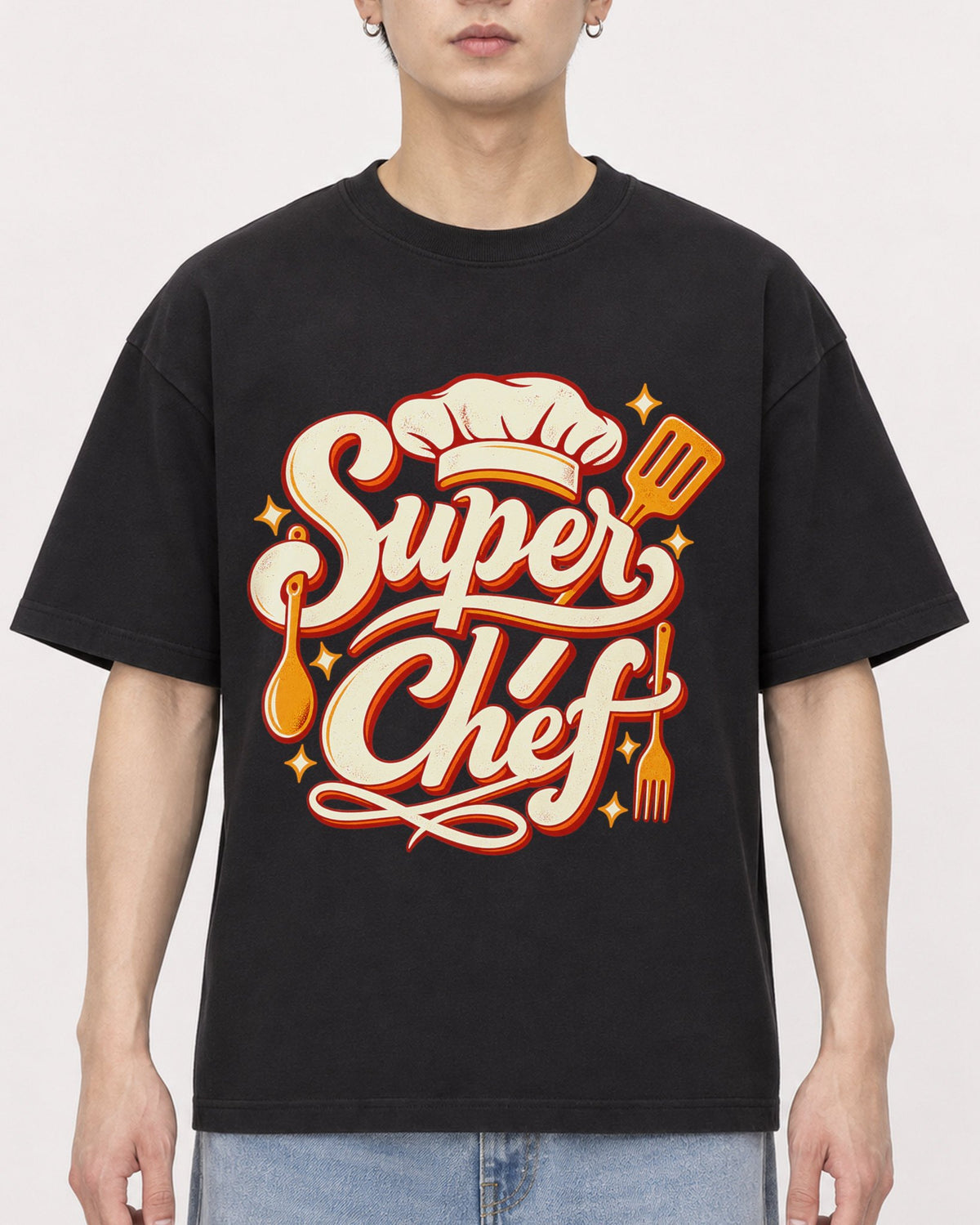 Mockup Boxy Heavyweight Tee Black male close-up 01