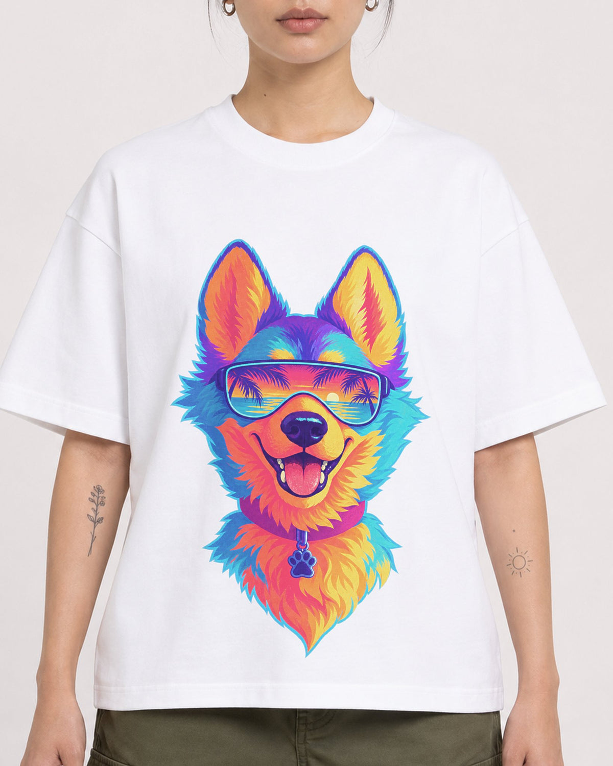 Mockup Boxy Heavyweight Tee White female close-up 12