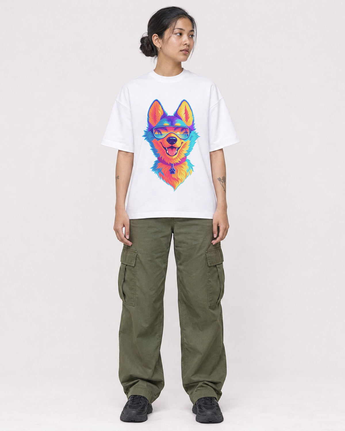 Mockup Boxy Heavyweight Tee White female full-body 12