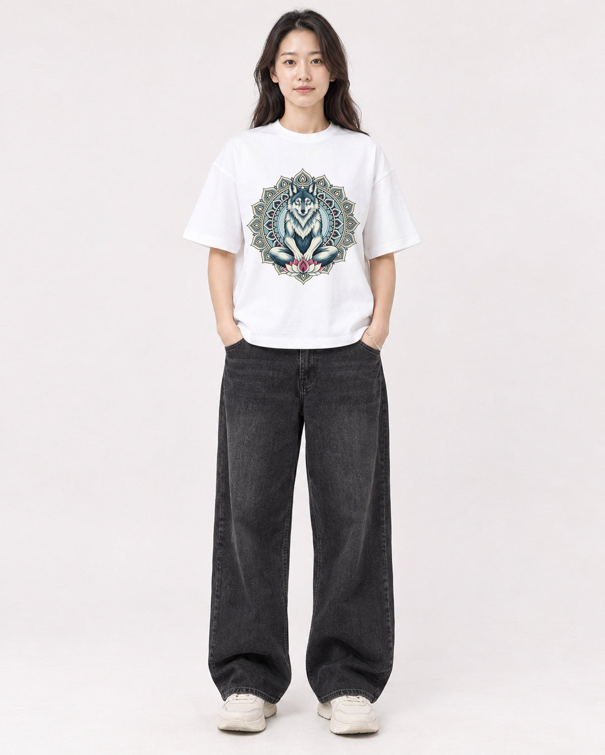 Mockup Boxy Heavyweight Tee White female full-body 03