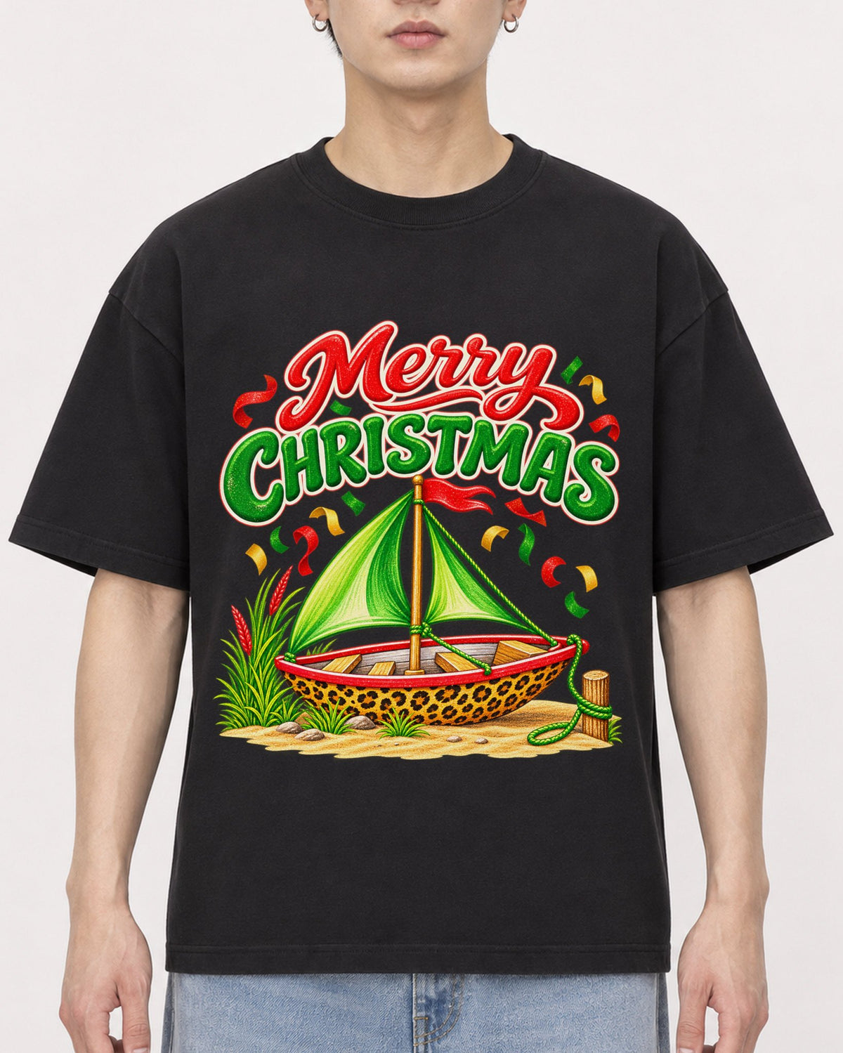 Mockup Boxy Heavyweight Tee Black male close-up 01
