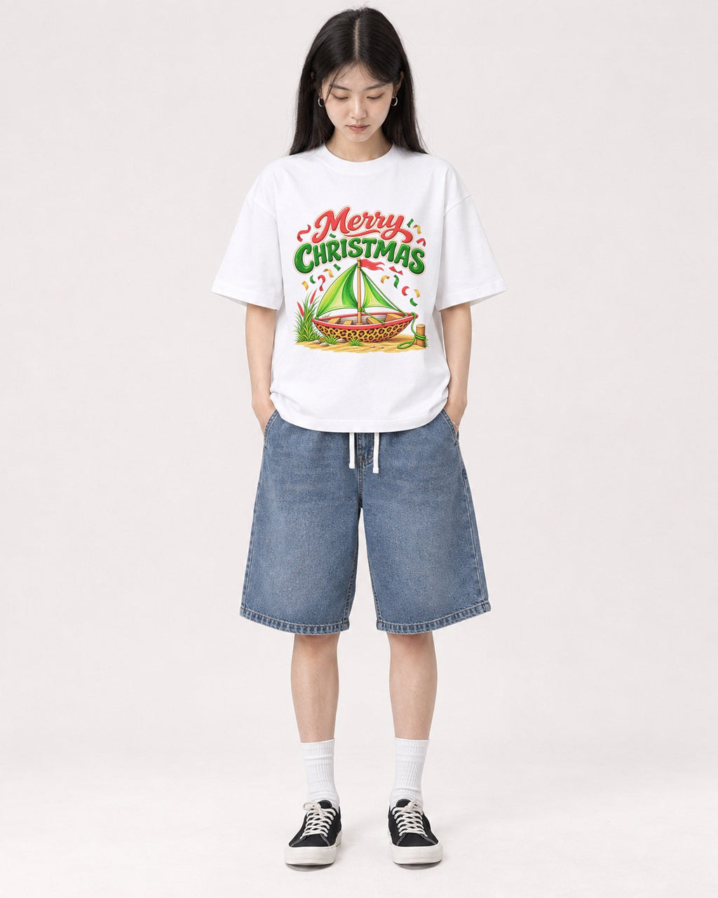 Mockup Boxy Heavyweight Tee White female full-body 01