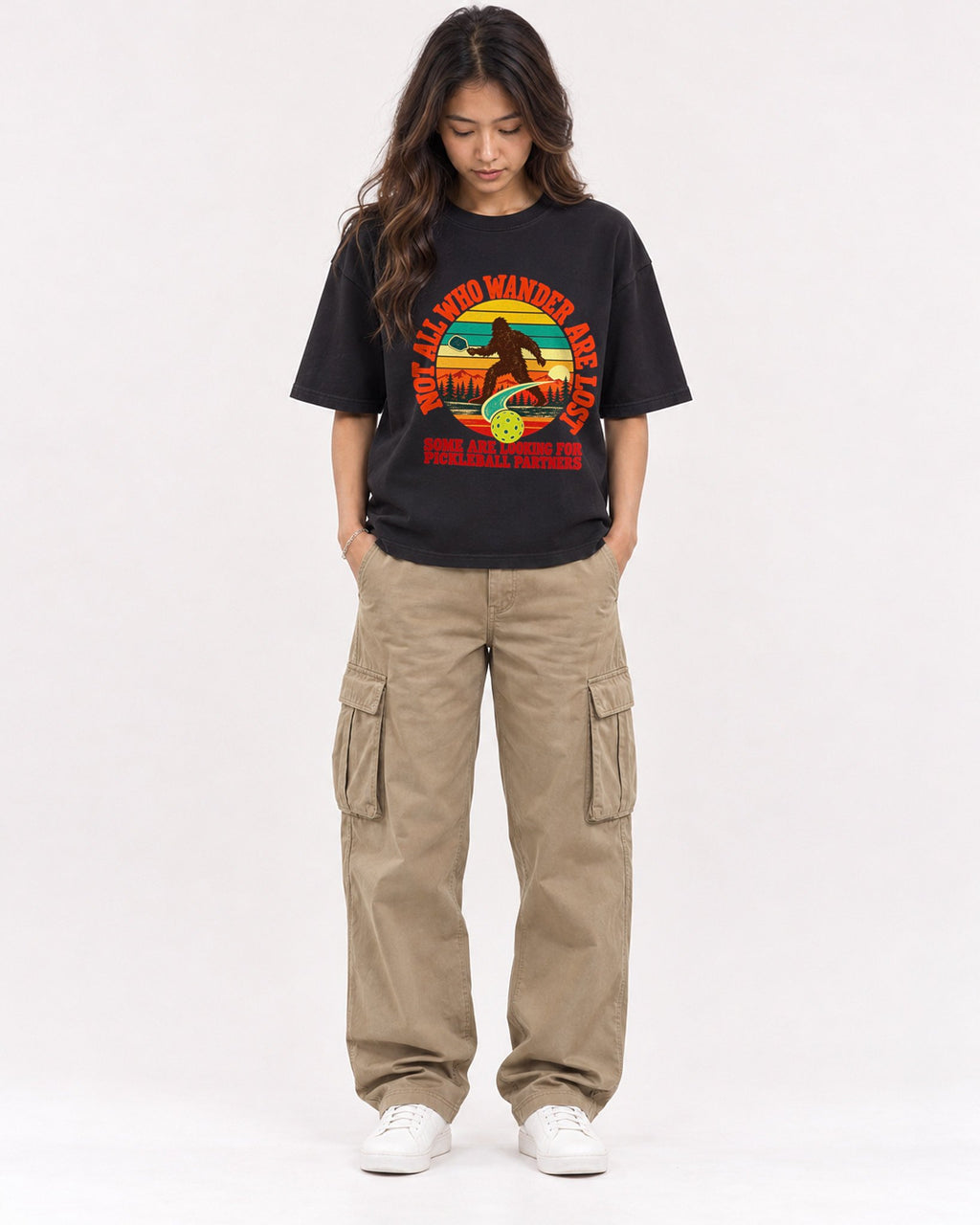 Mockup Boxy Heavyweight Tee Black female full-body 02