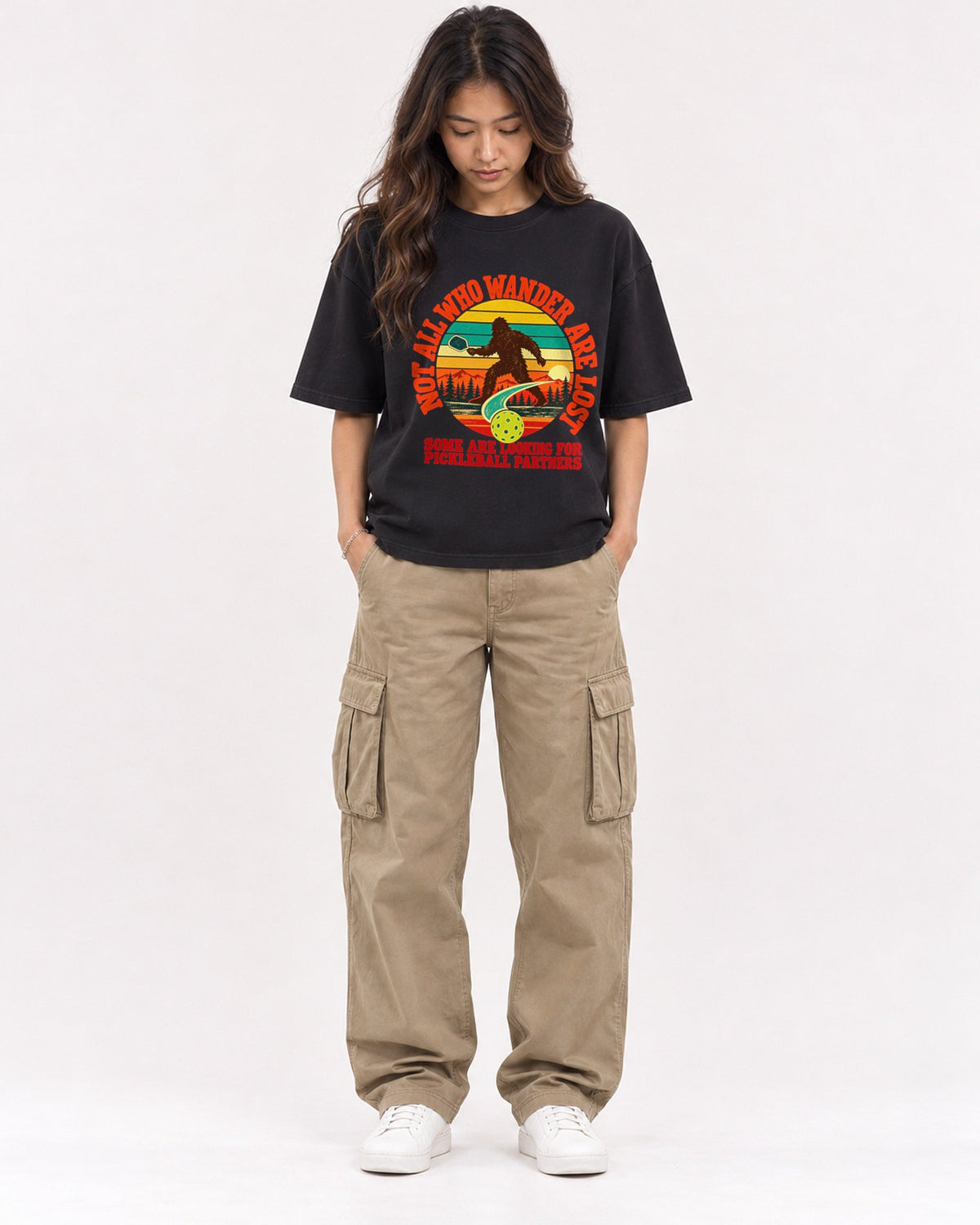 Mockup Boxy Heavyweight Tee Black female full-body 02