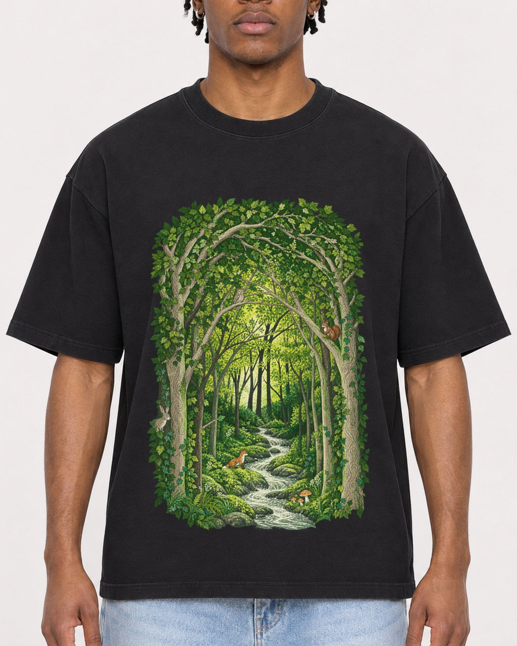 Mockup Boxy Heavyweight Tee Black male close-up 05