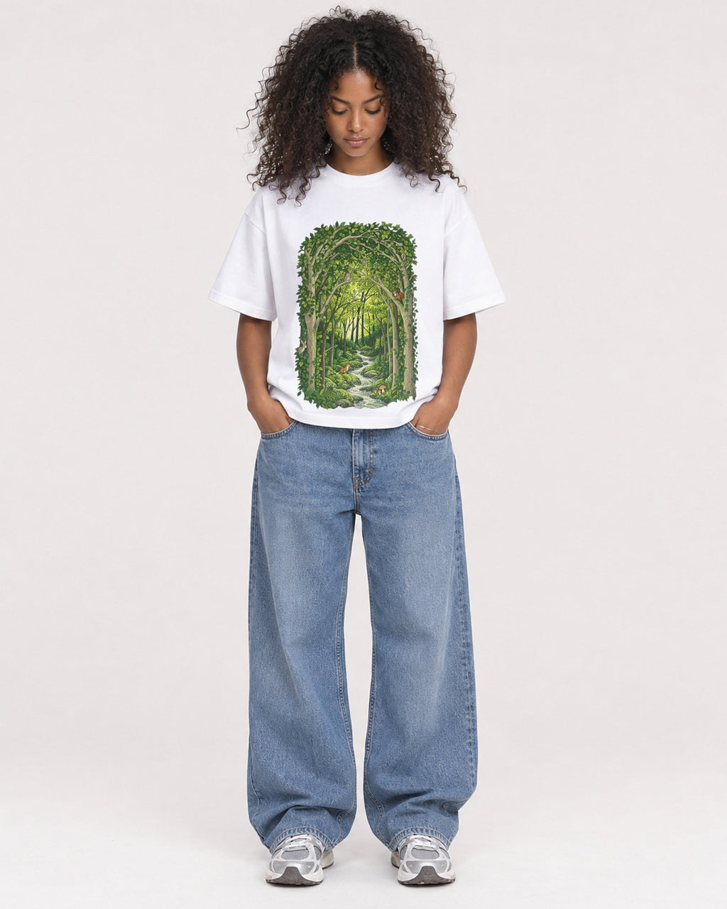 Mockup Boxy Heavyweight Tee White female full-body 05