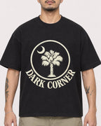 Mockup Boxy Heavyweight Tee Black male close-up 12